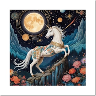 Unicorn With Moon Posters and Art